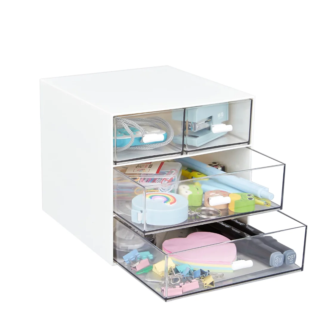 LETURE Clear 4-Drawer Desk Organizer in White, 4 drawers, view 3