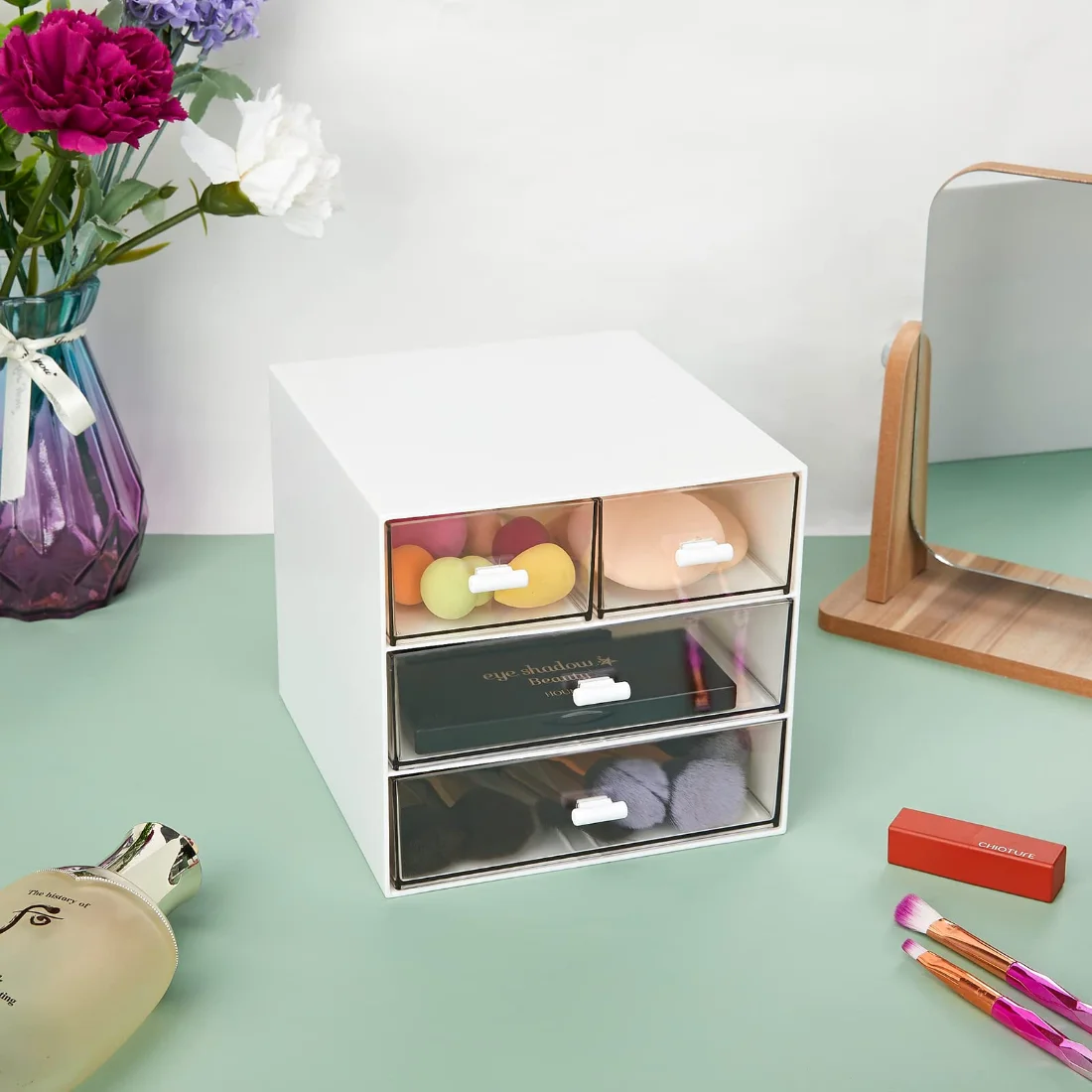 LETURE Clear 4-Drawer Desk Organizer in White, 4 drawers, view 5