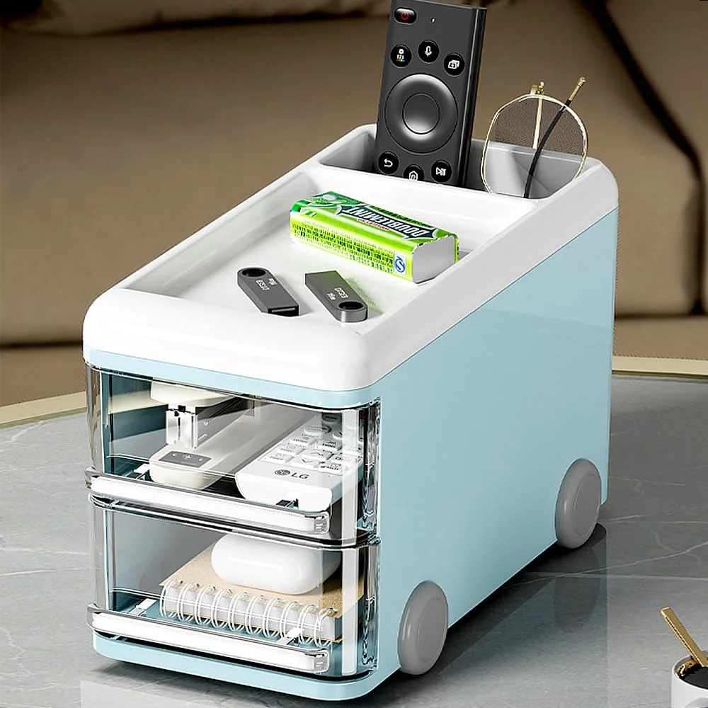 LETURE Compact Desk Organizer with Drawers in Blue, view 4