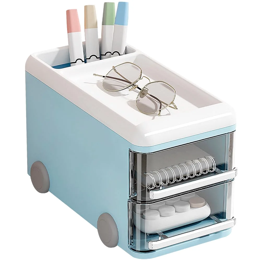 LETURE Compact Desk Organizer with Drawers in Blue