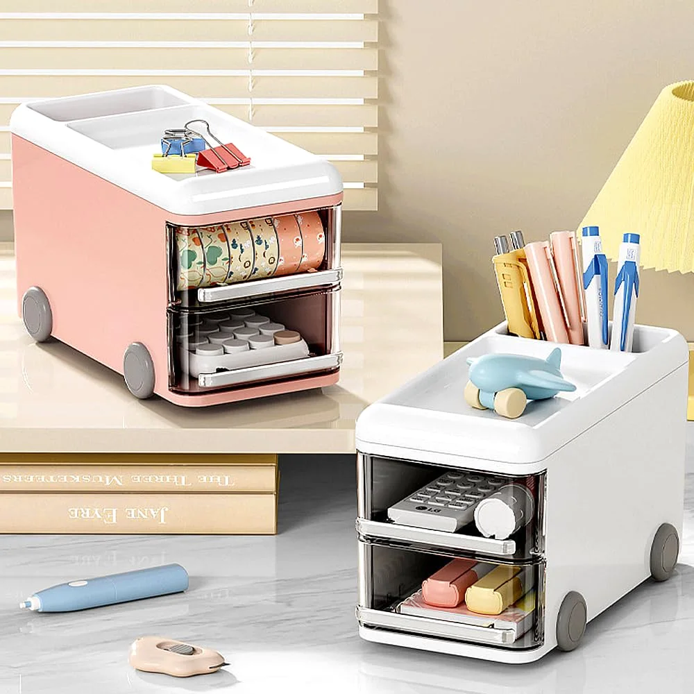 LETURE Compact Desk Organizer with Drawers in White, view 3