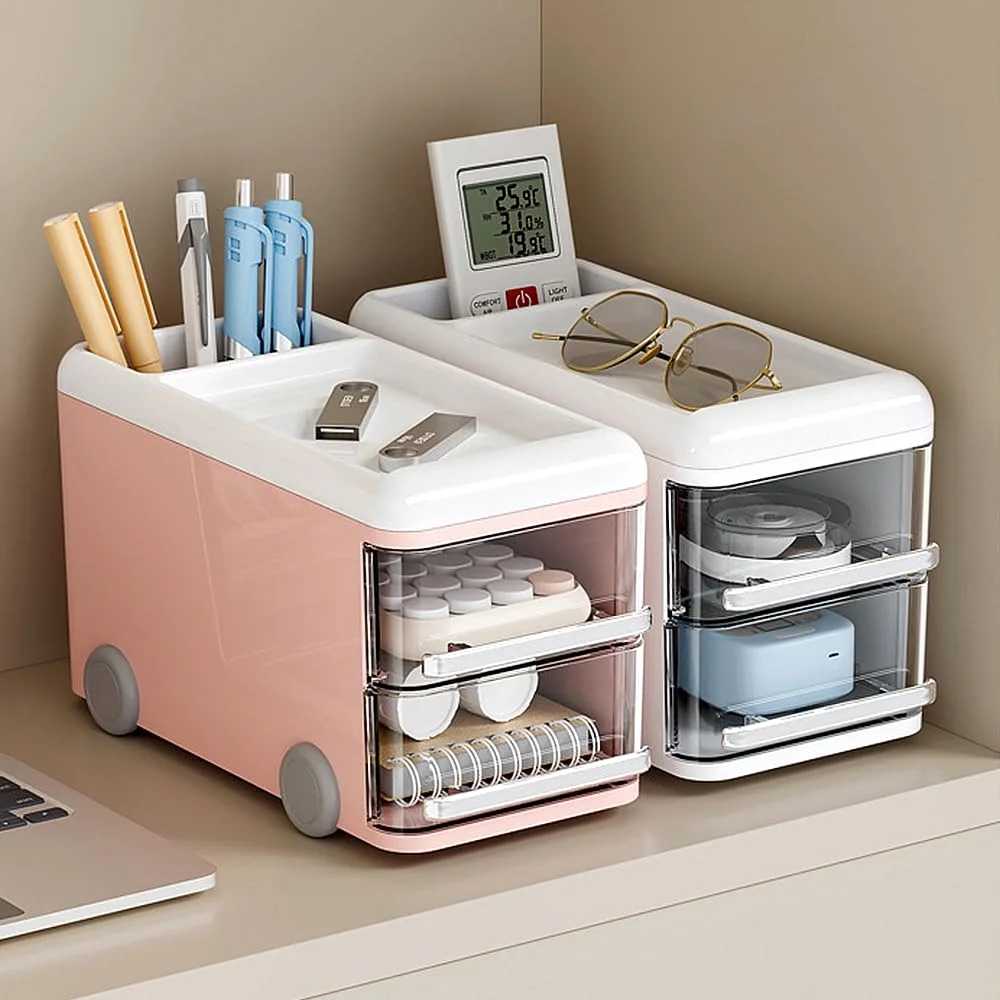 LETURE Compact Desk Organizer with Drawers in White, view 4