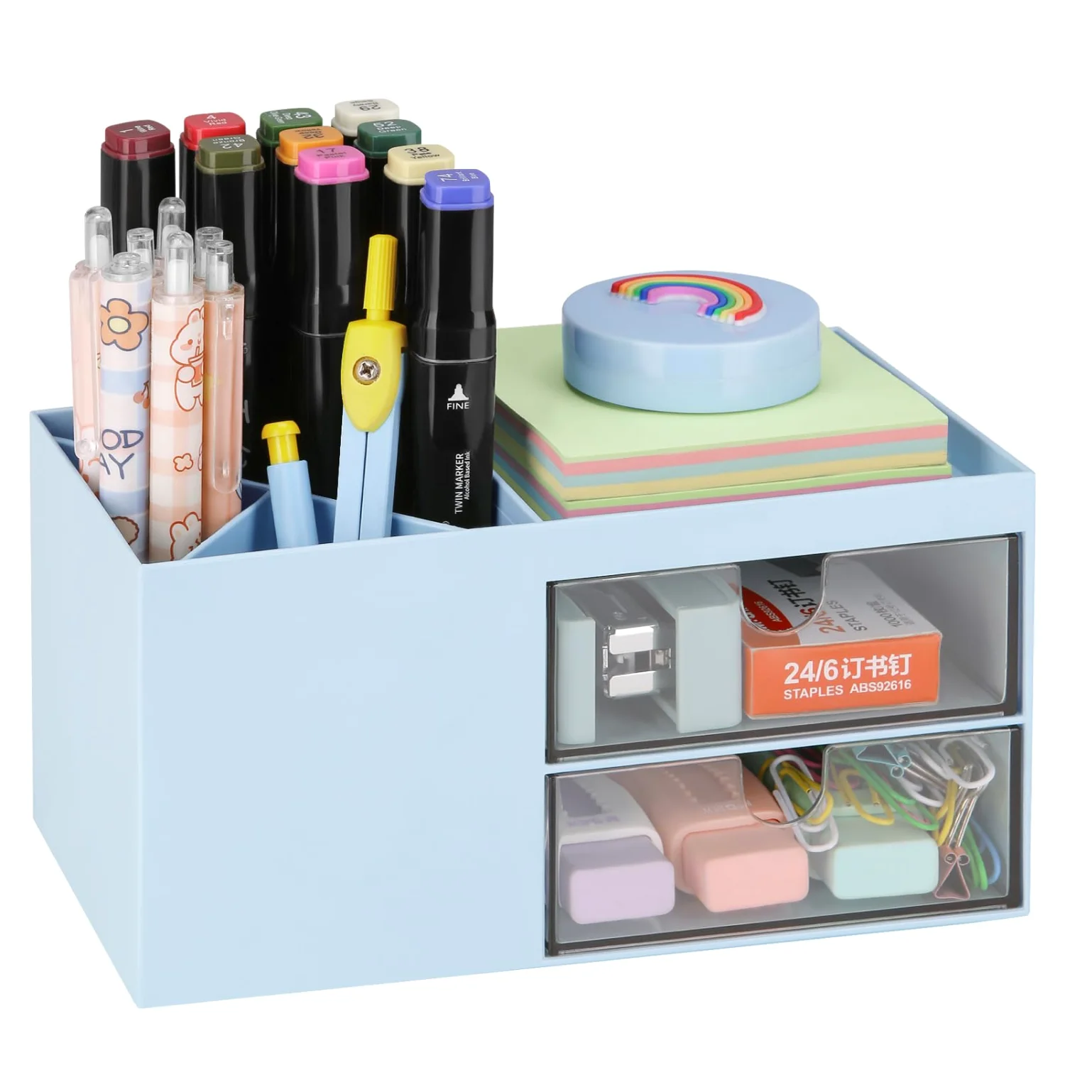 LETURE Desk Organizer with Drawer in Blue