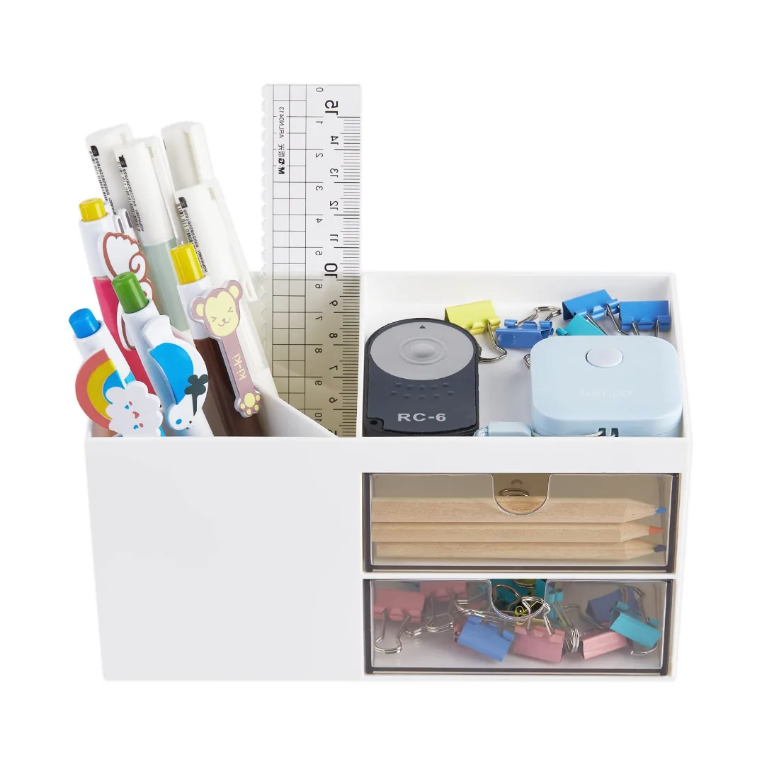 LETURE Desk Organizer with Drawer in White, view 4