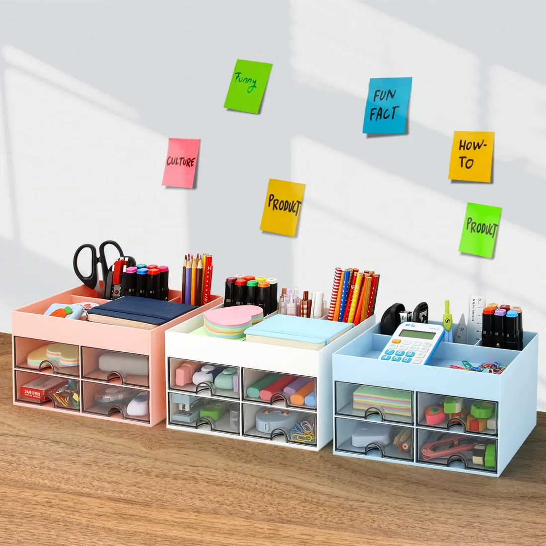 LETURE Desktop Caddy with Drawer in Blue, view 2