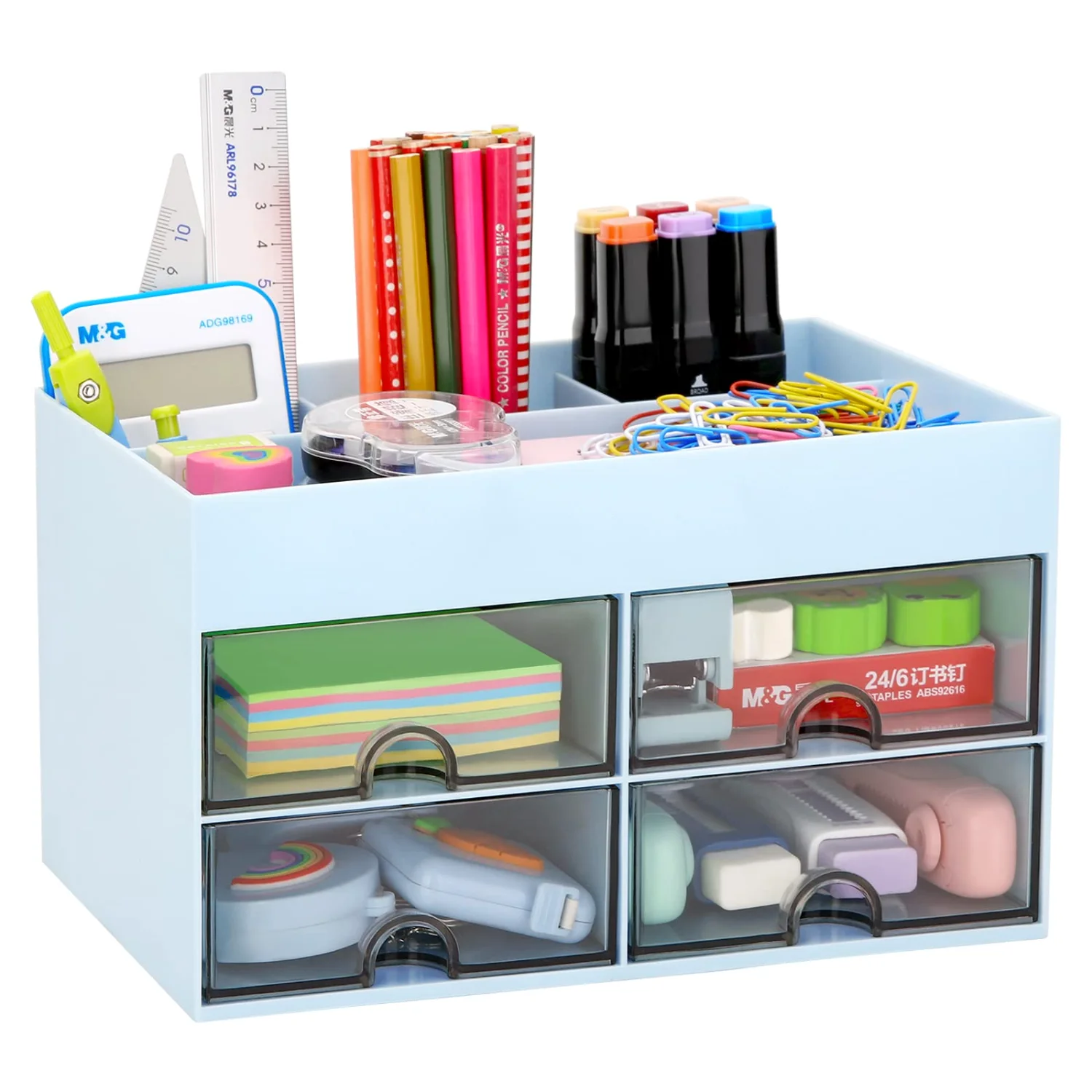 LETURE Desktop Caddy with Drawer in Blue