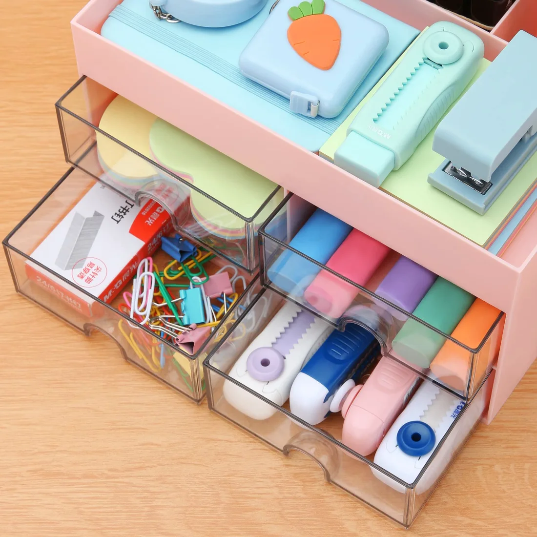 LETURE Desktop Caddy with Drawer in Pink, view 5