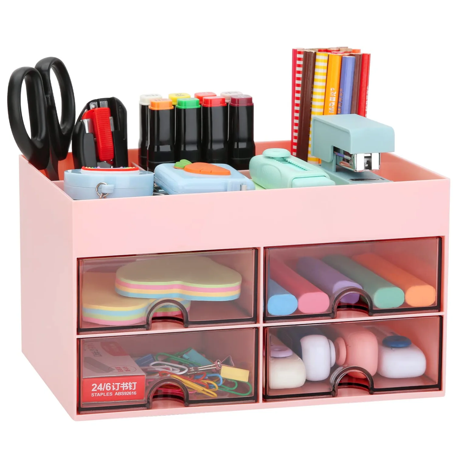 LETURE Desktop Caddy with Drawer in Pink