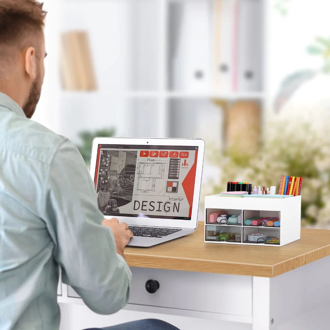 LETURE Desktop Caddy with Drawer in White, view 3