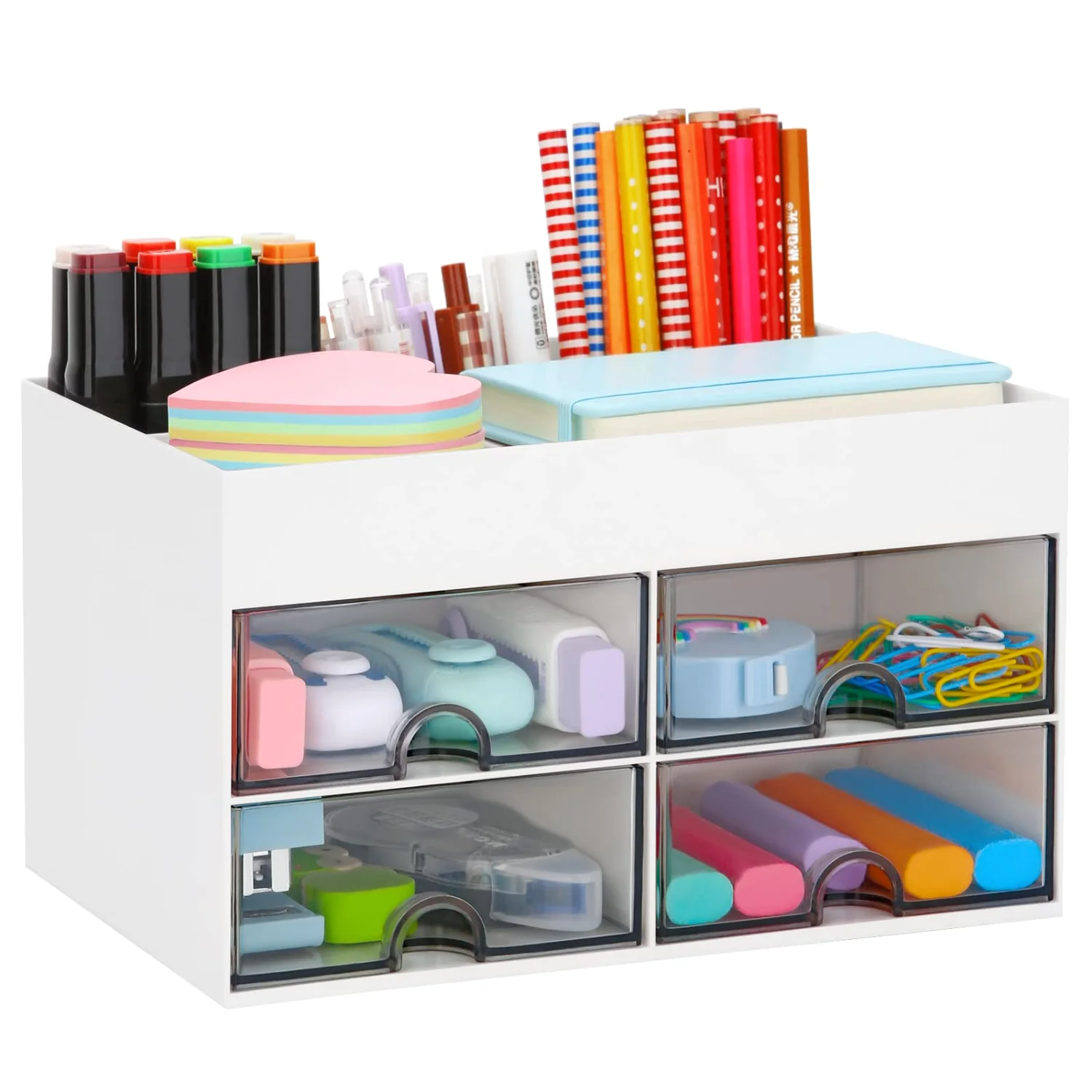 LETURE Desktop Caddy with Drawer in White