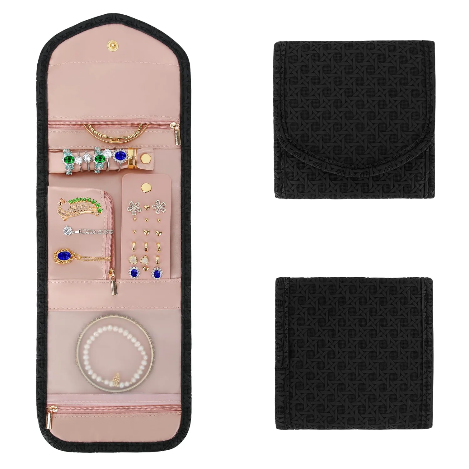 LETURE Foldable Travel Jewelry Roll in Black