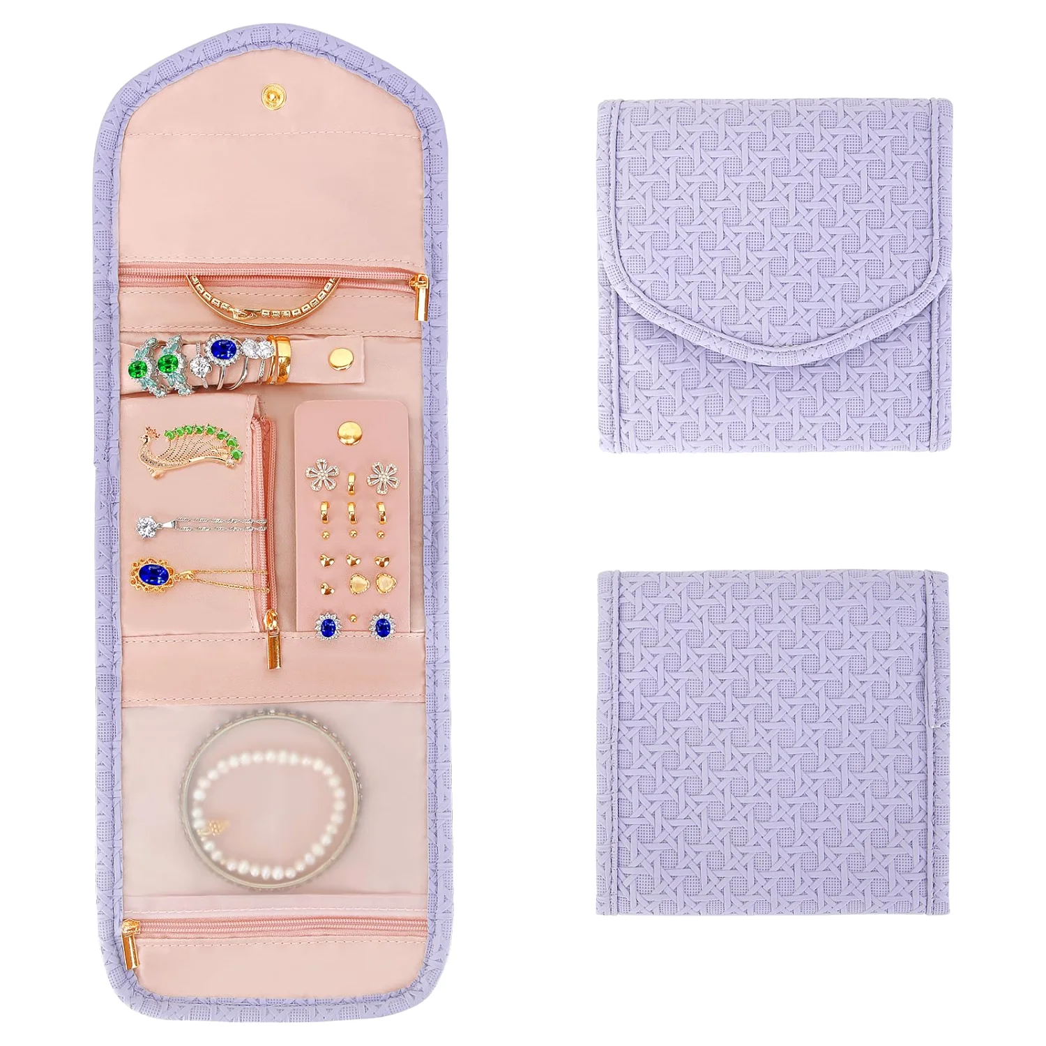 LETURE Foldable Travel Jewelry Roll in Purple