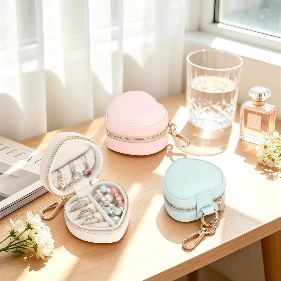 LETURE Heart Keychain Travel Box in Beige, view 3