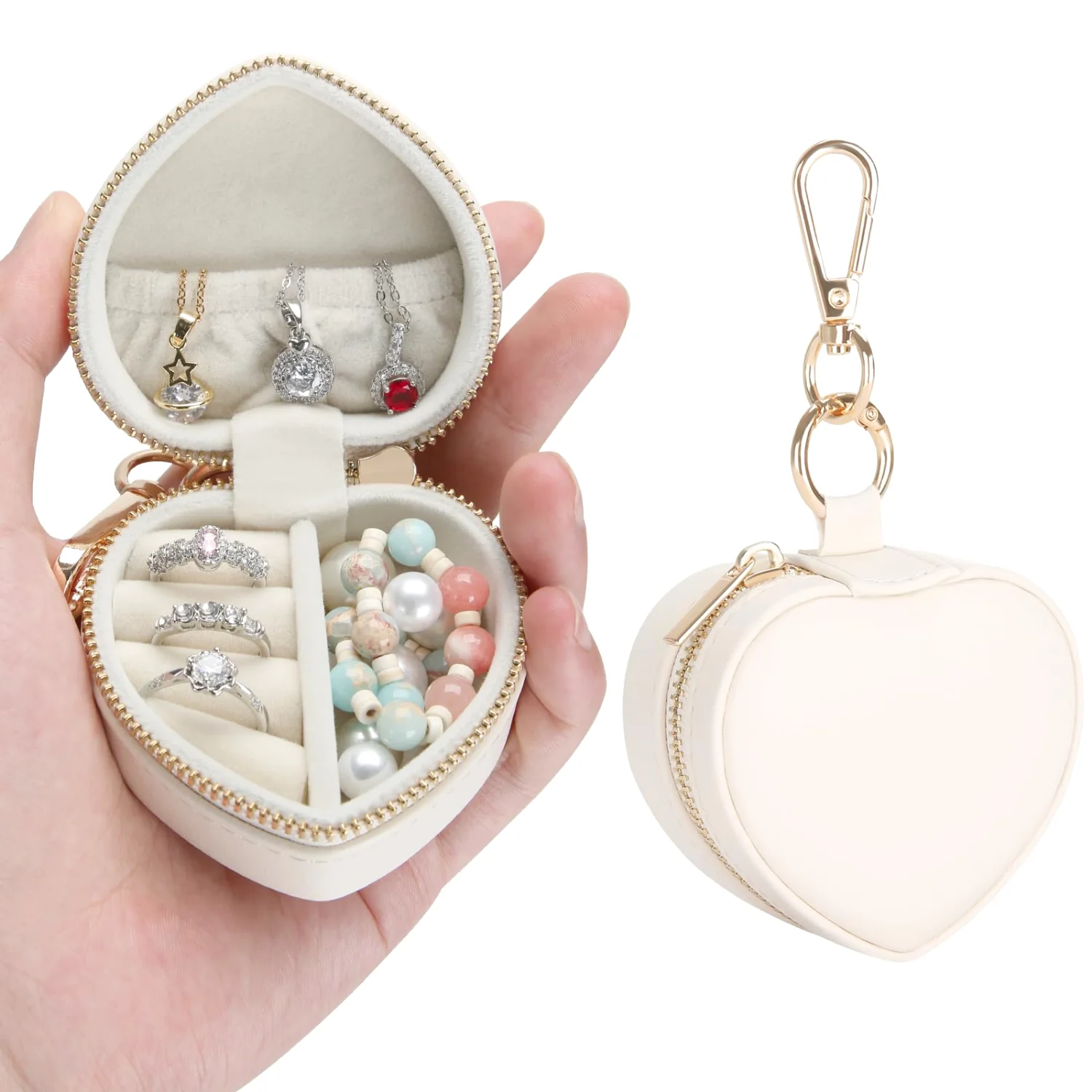 LETURE Heart Keychain Travel Box in Beige