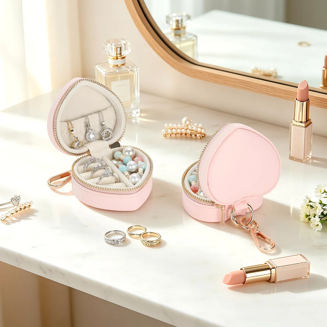 LETURE Heart Keychain Travel Box in Pink, view 2