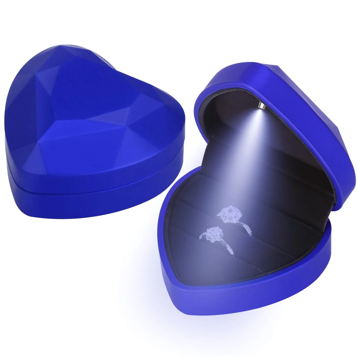 LETURE Heart LED Double Ring Box in Blue