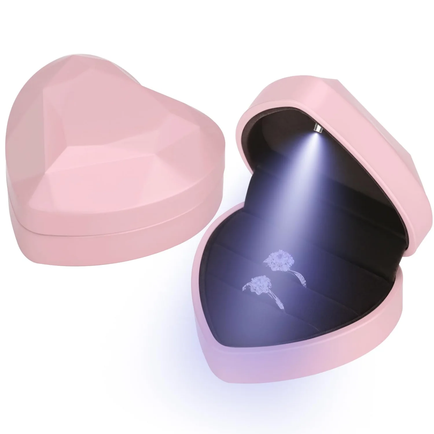 LETURE Heart LED Double Ring Box in Pink