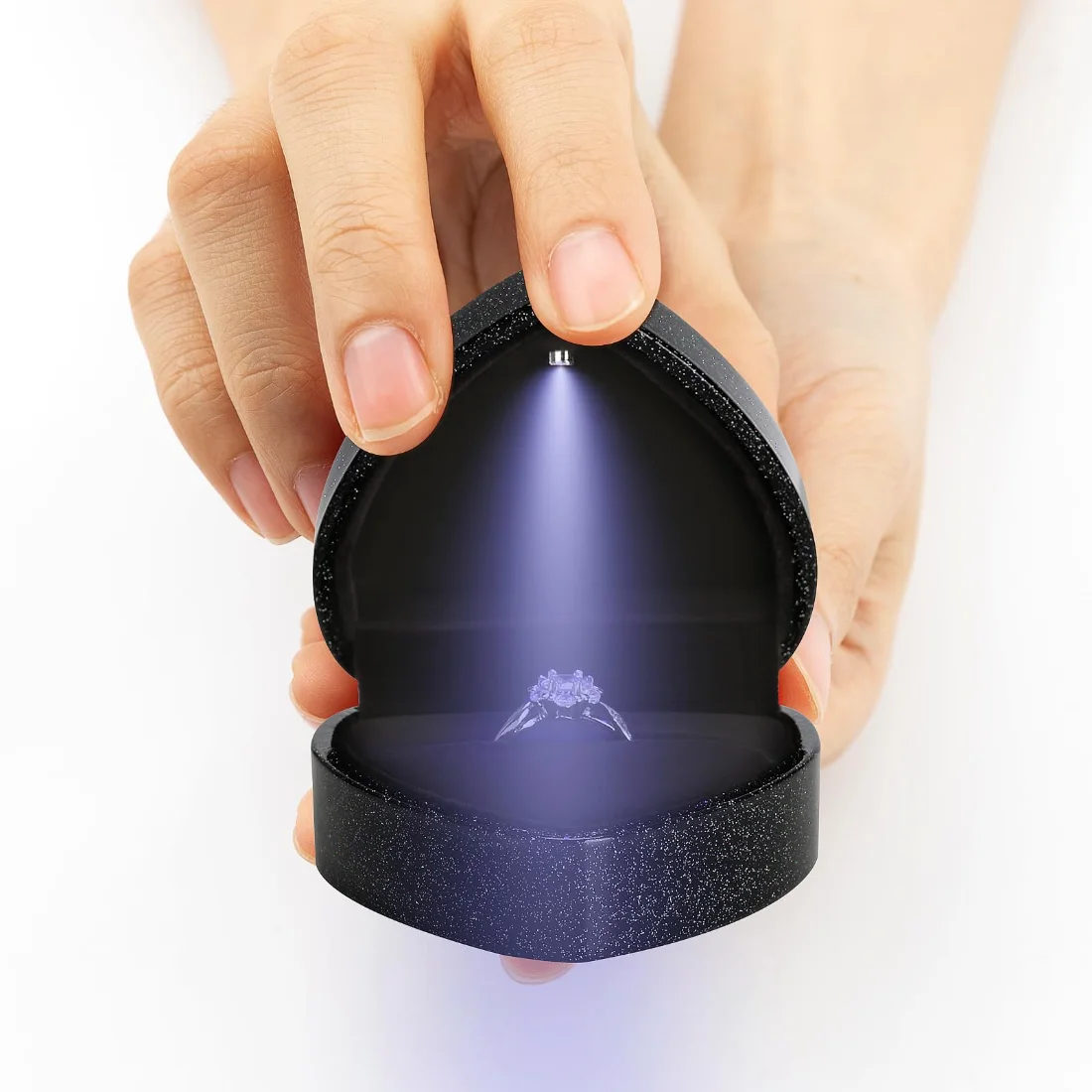 LETURE Heart LED Ring Box in Sky Black, view 3