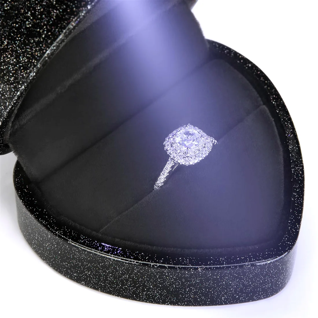 LETURE Heart LED Ring Box in Sky Black, view 4