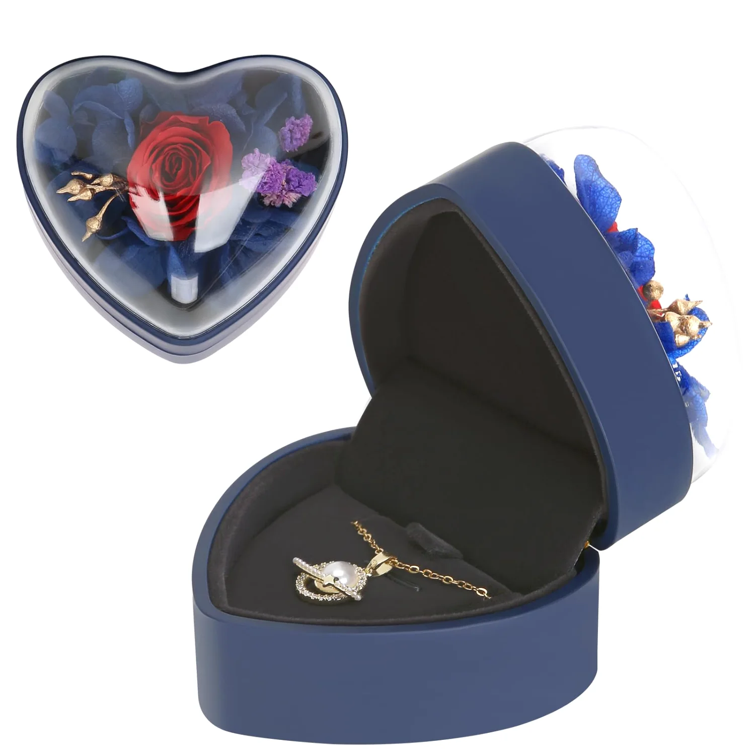 LETURE Heart Pendant Box with Flower in Blue