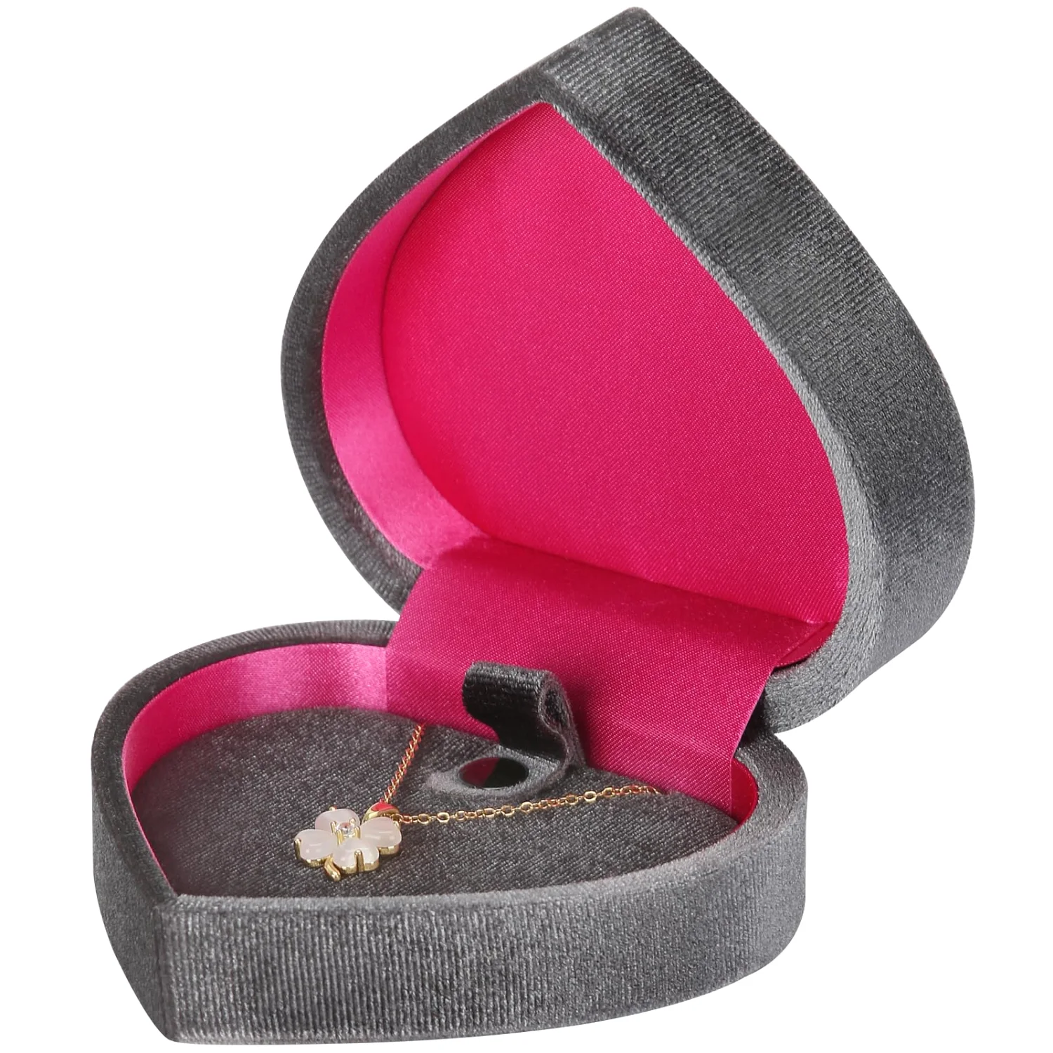 LETURE Heart Velvet Pendant Box in Grey