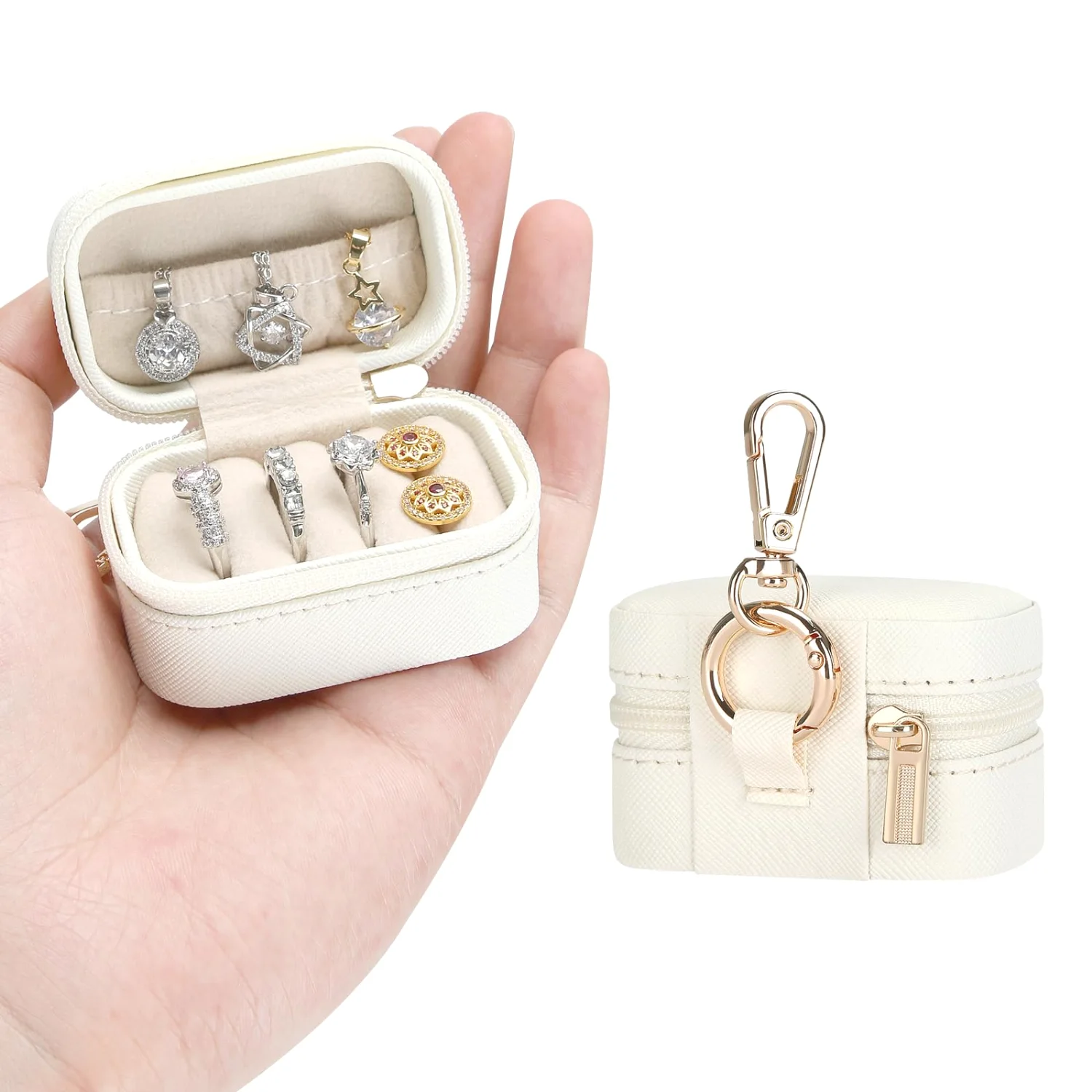 LETURE Keychain Travel Ring Box in White