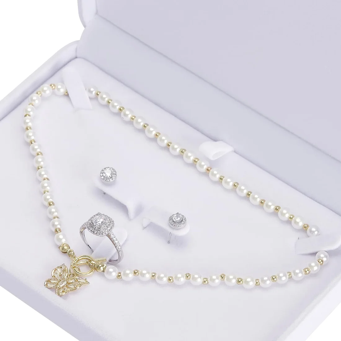 LETURE Large Velvet Set Box in White, view 3