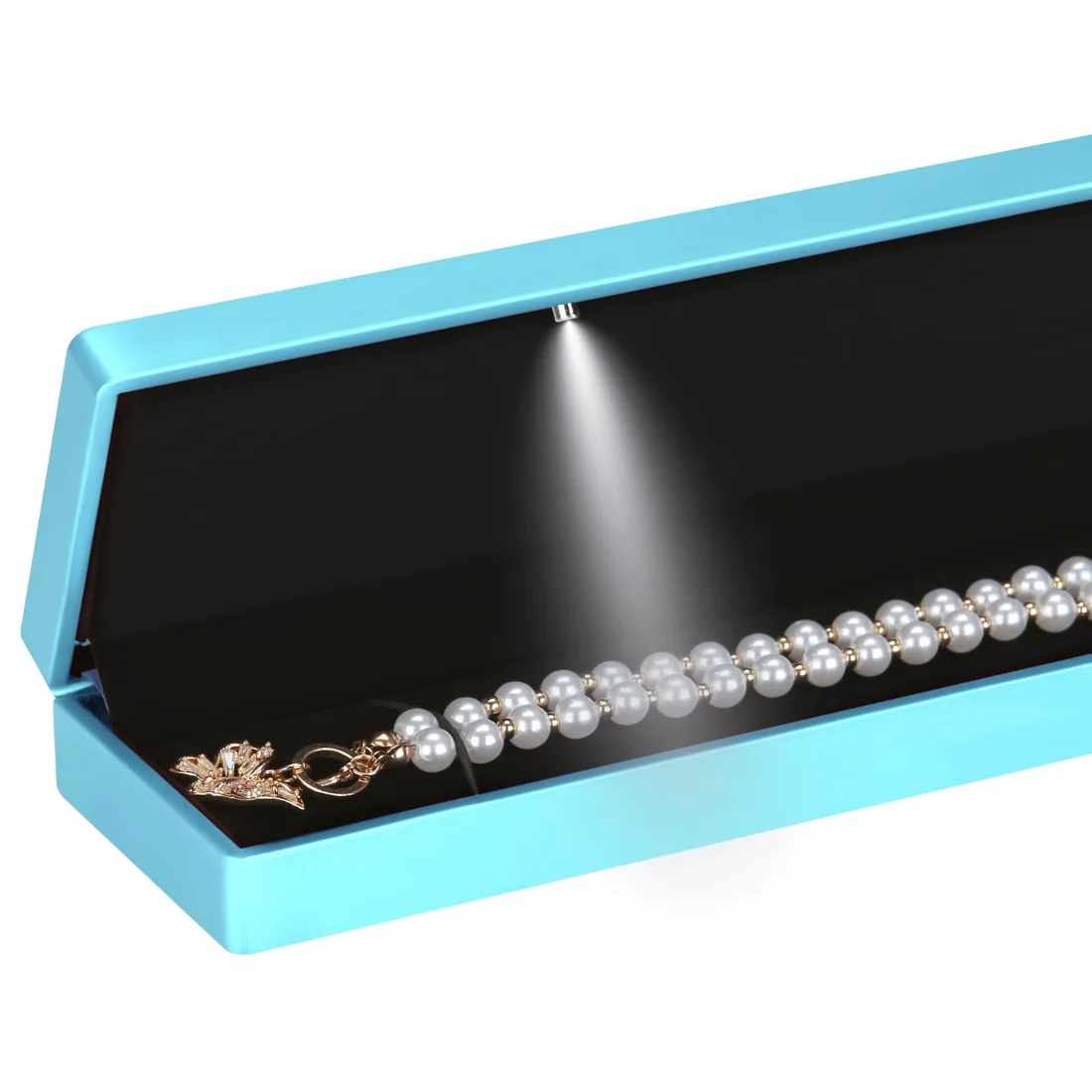 LETURE LED Long Necklace Box in Daphne Blue, view 4