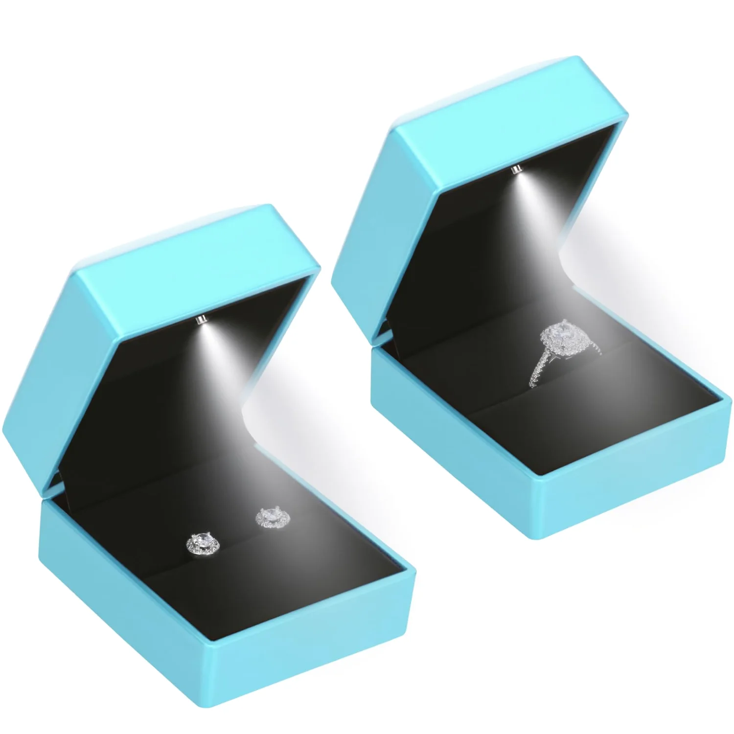LETURE LED Ring and Earring Boxes, Set of 2 in Daphne Blue