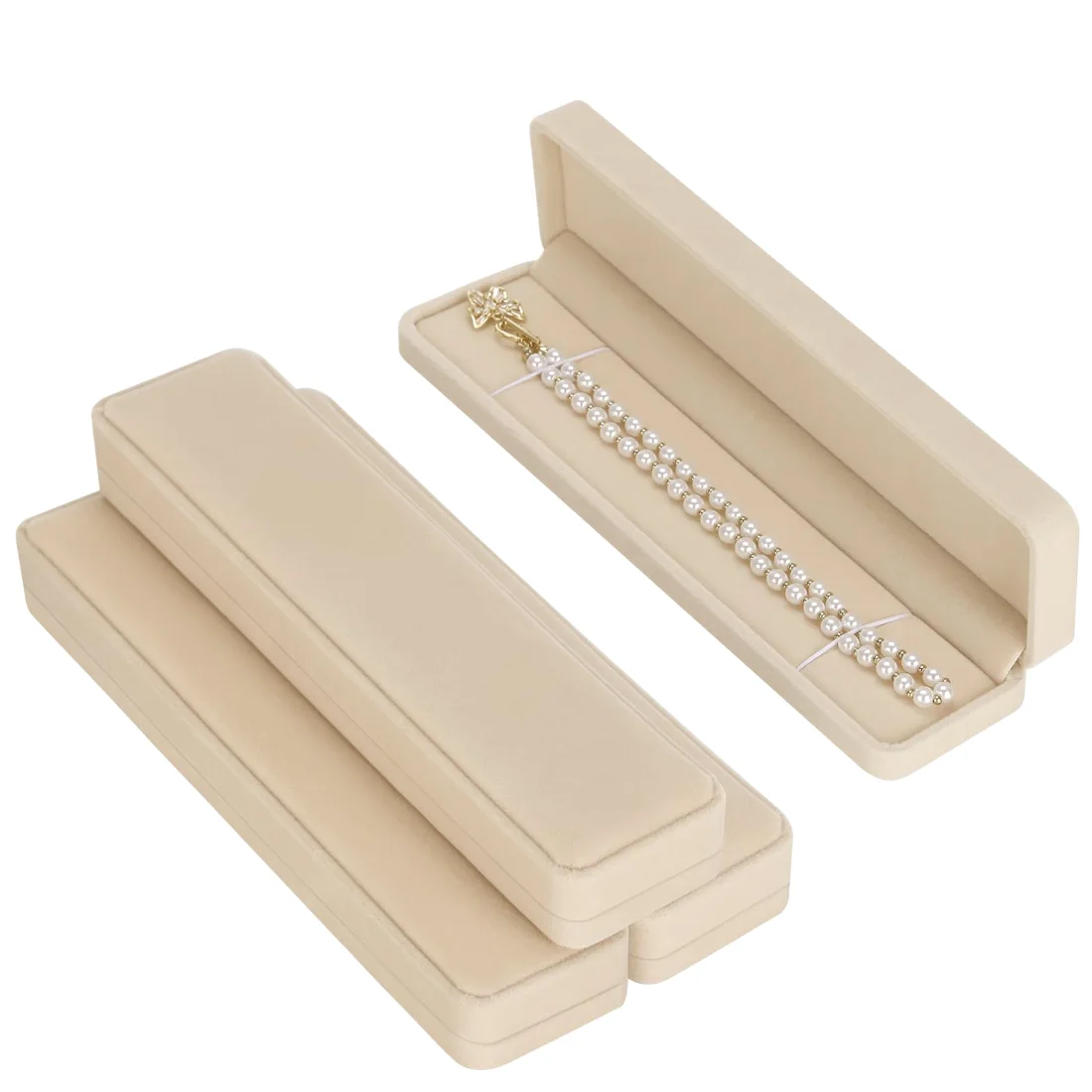 LETURE Long Velvet Boxes, Set of 4 in Apricot, view 4