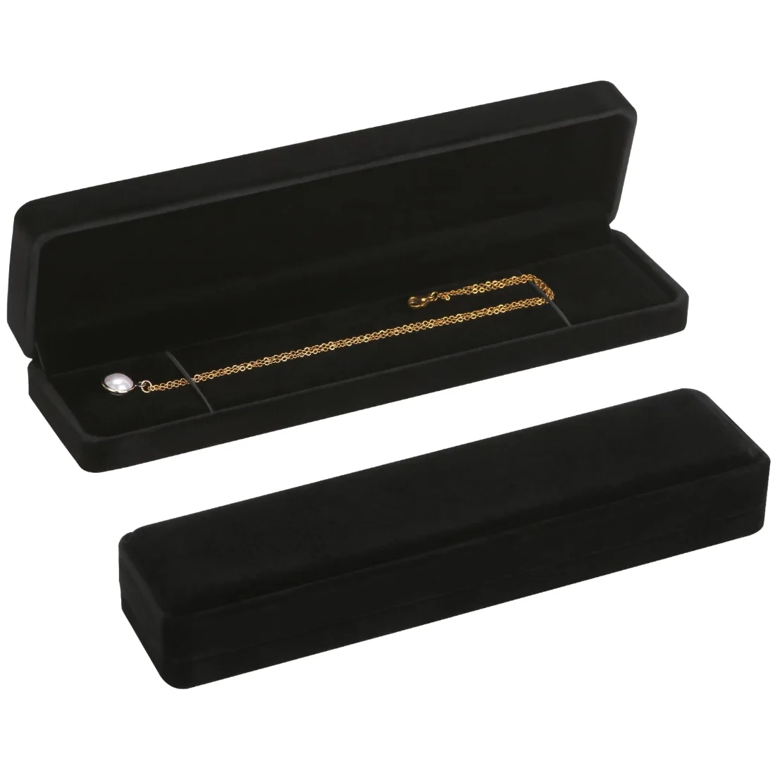 LETURE Long Velvet Boxes, Set of 4 in Black, view 3