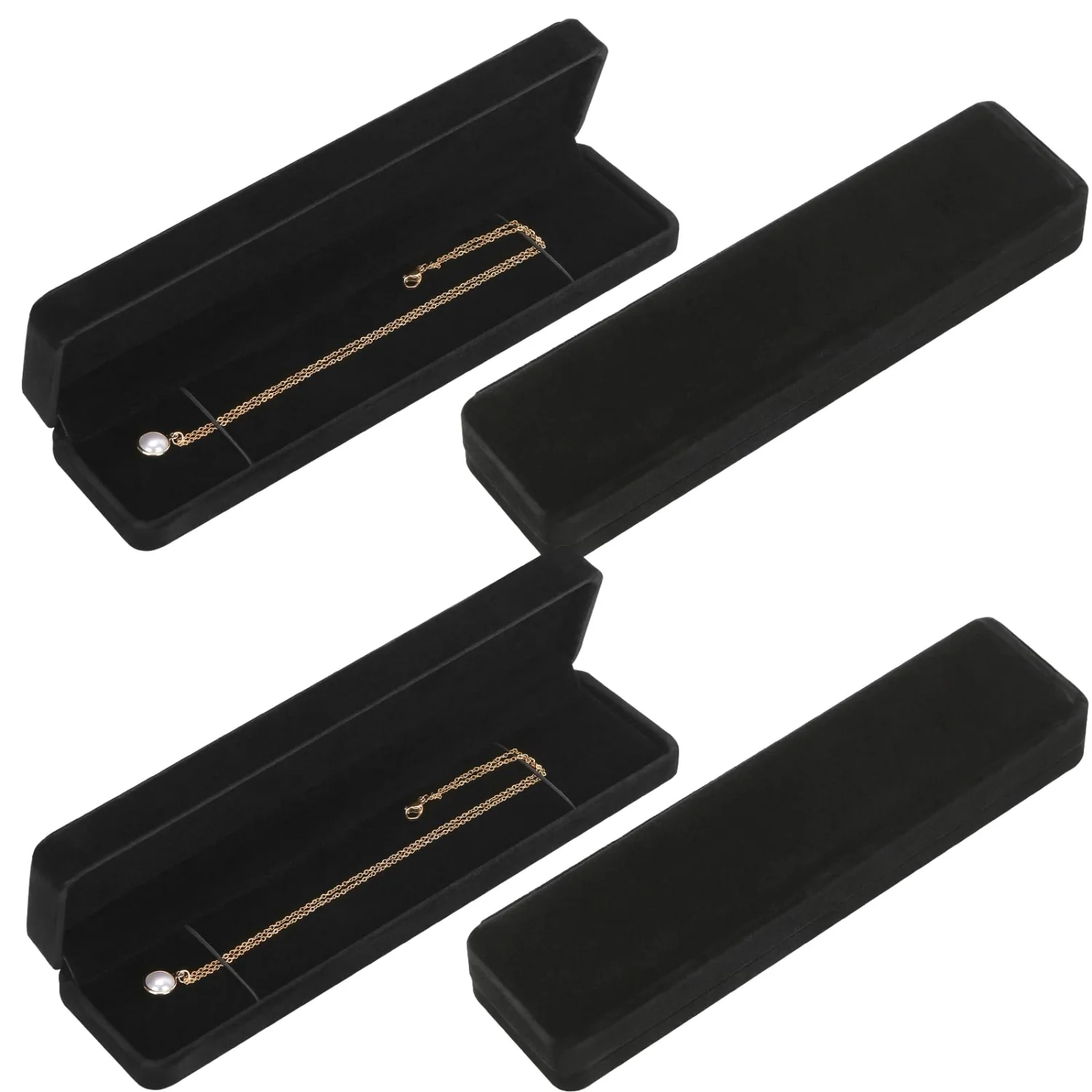 LETURE Long Velvet Boxes, Set of 4 in Black