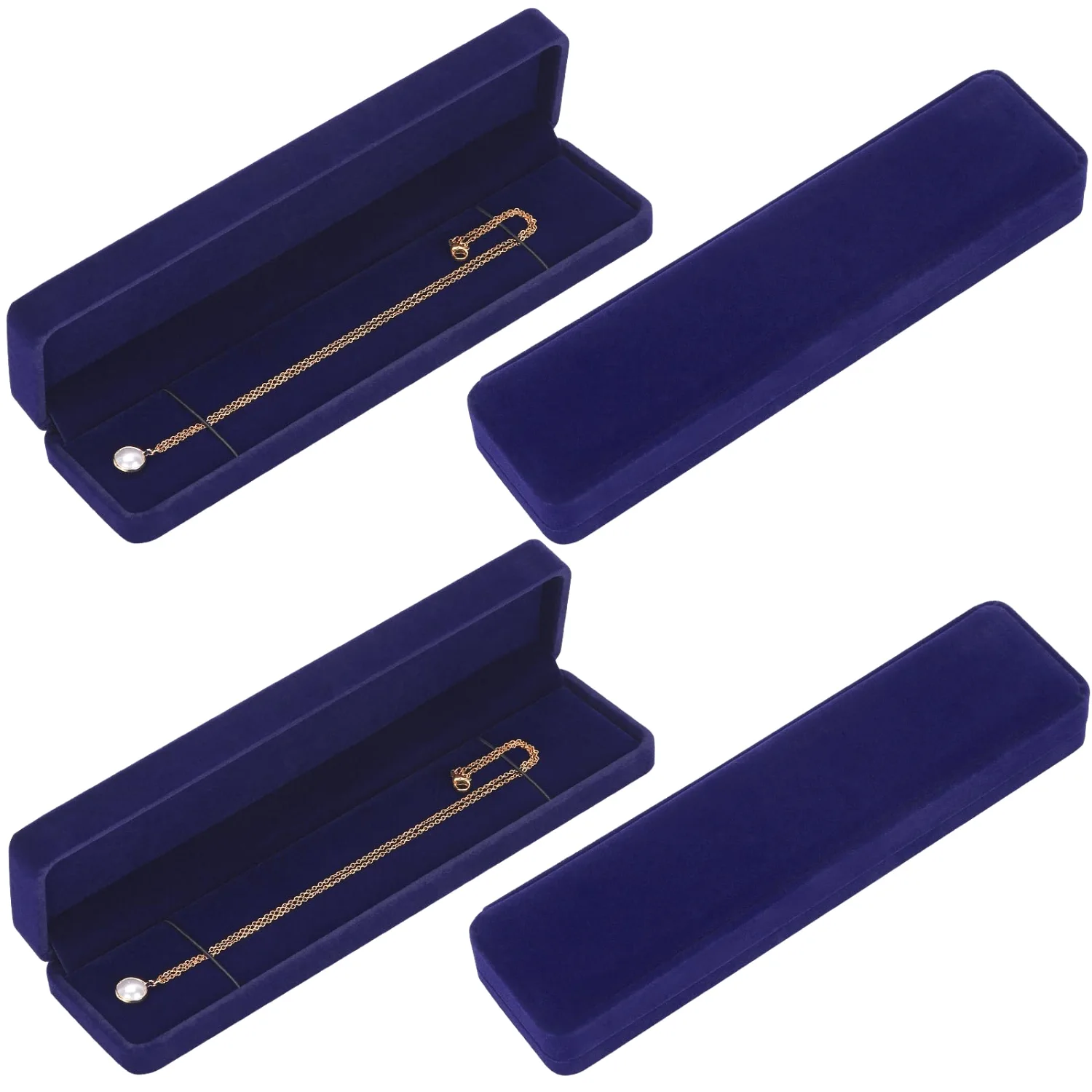LETURE Long Velvet Boxes, Set of 4 in Blue