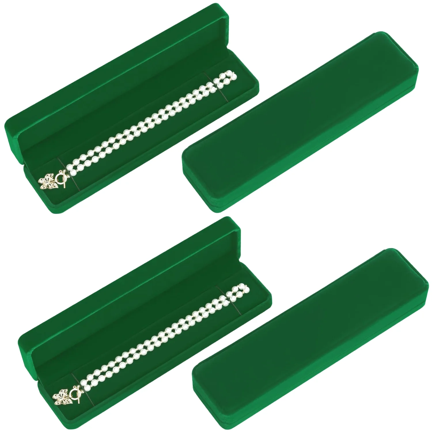 LETURE Long Velvet Boxes, Set of 4 in Green