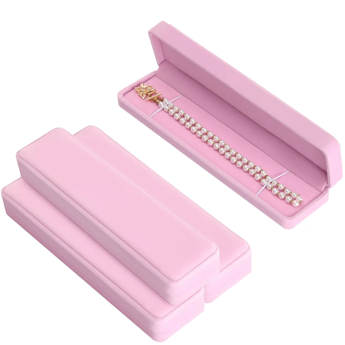 LETURE Long Velvet Boxes, Set of 4 in Pink, view 5