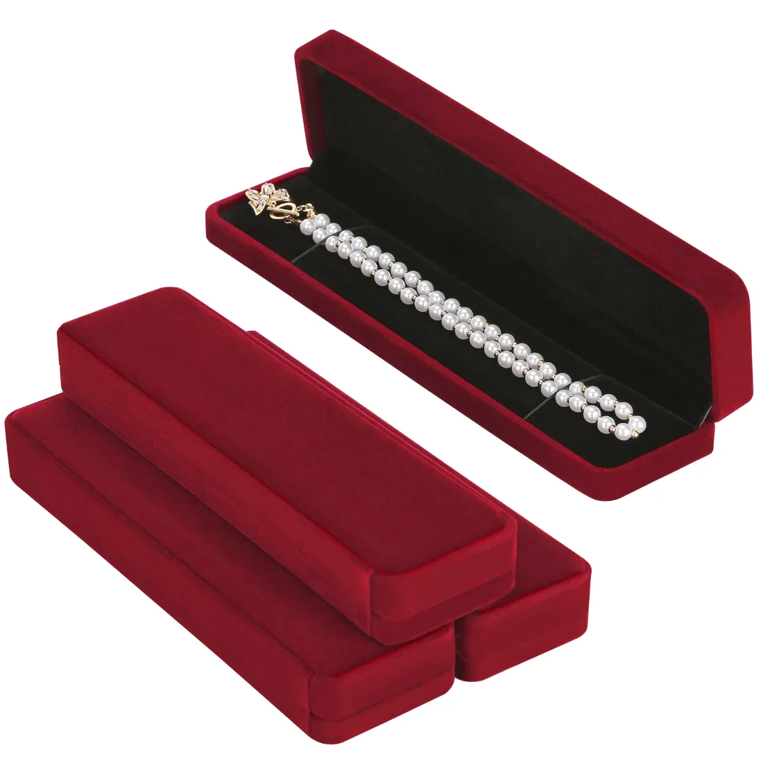LETURE Long Velvet Boxes, Set of 4 in Red, view 4