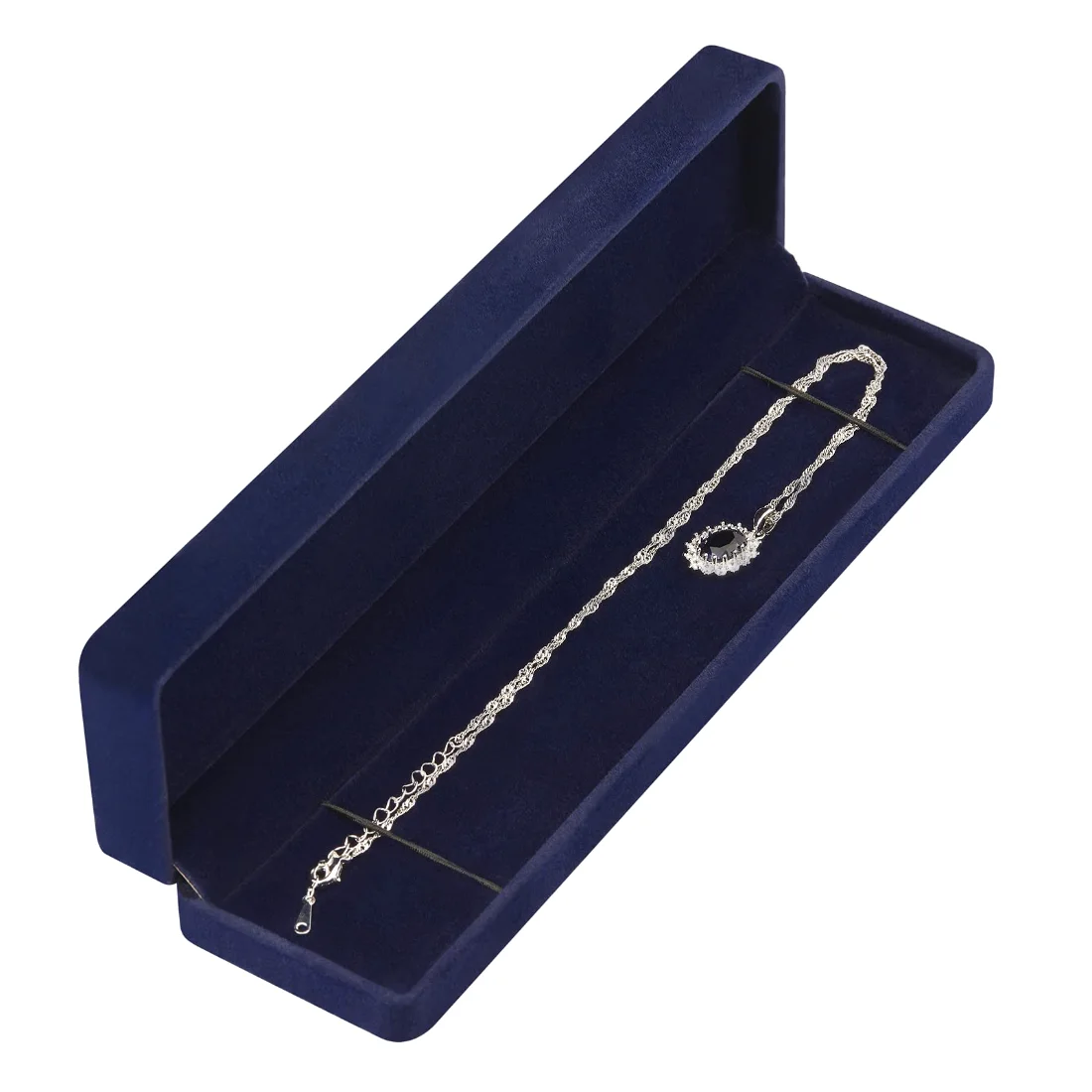 LETURE Long Velvet Chain Boxes, Set of 2 in Blue, view 4