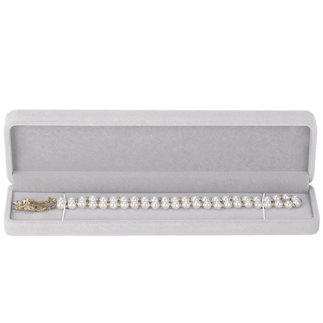 LETURE Long Velvet Chain Boxes, Set of 2 in Grey, view 3