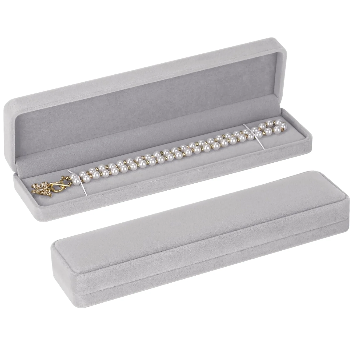 LETURE Long Velvet Chain Boxes, Set of 2 in Grey