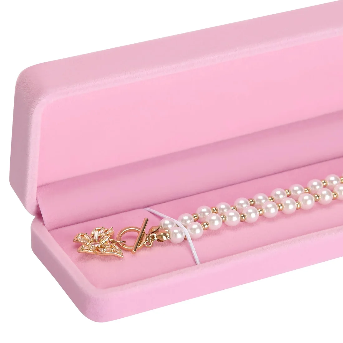 LETURE Long Velvet Chain Boxes, Set of 2 in Pink, view 4