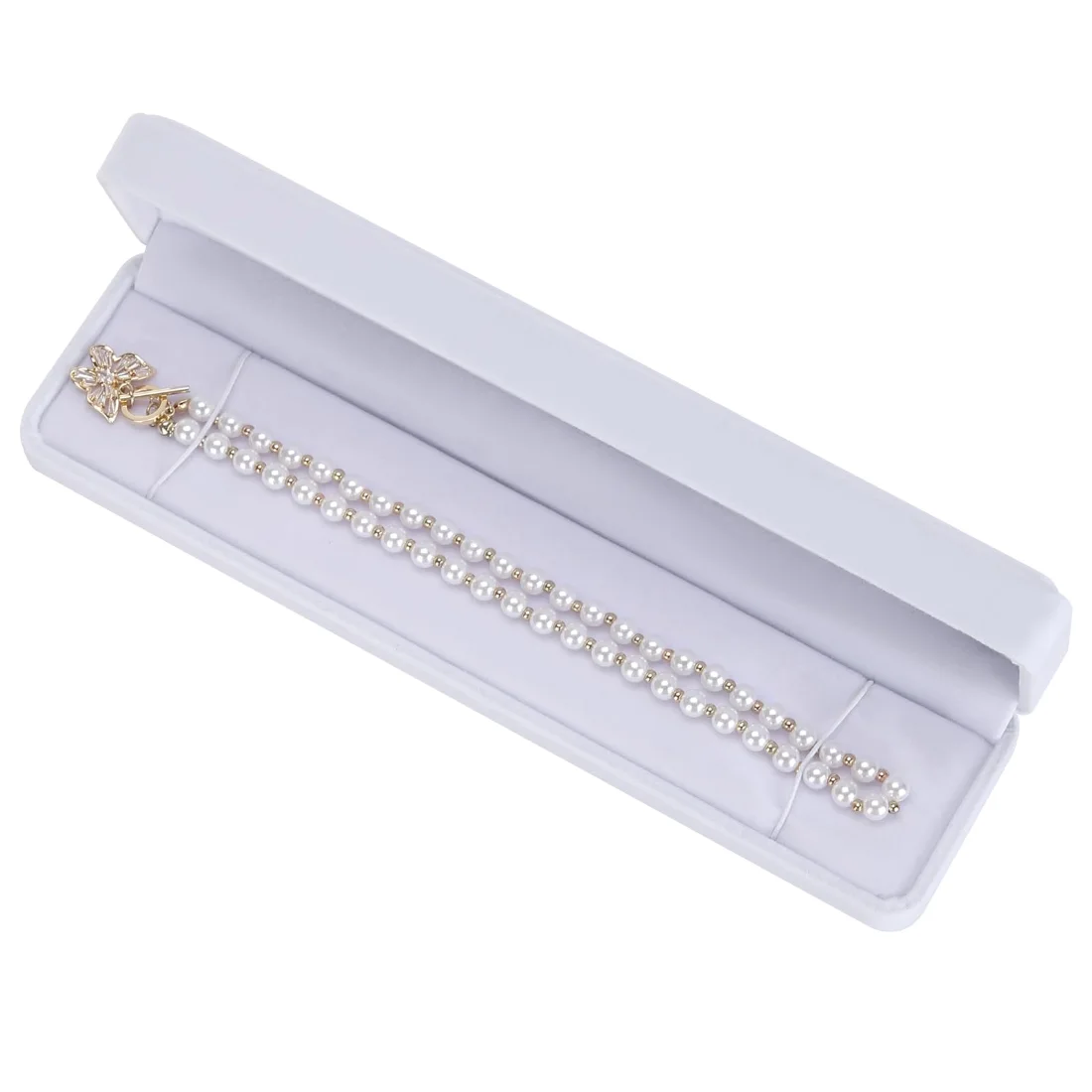 LETURE Long Velvet Chain Boxes, Set of 2 in White, view 4