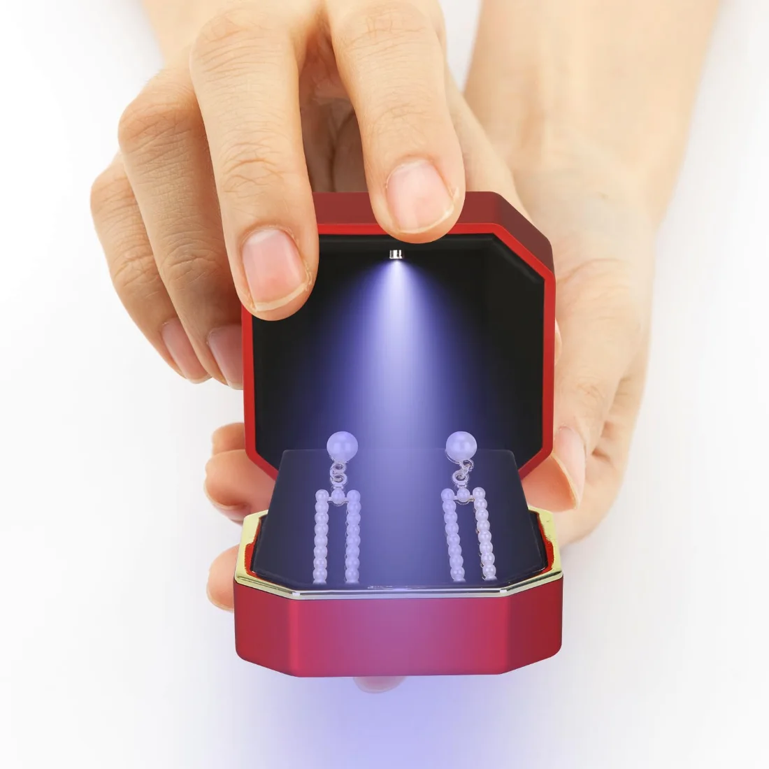 LETURE Luxury LED Earring Box in Red, view 2