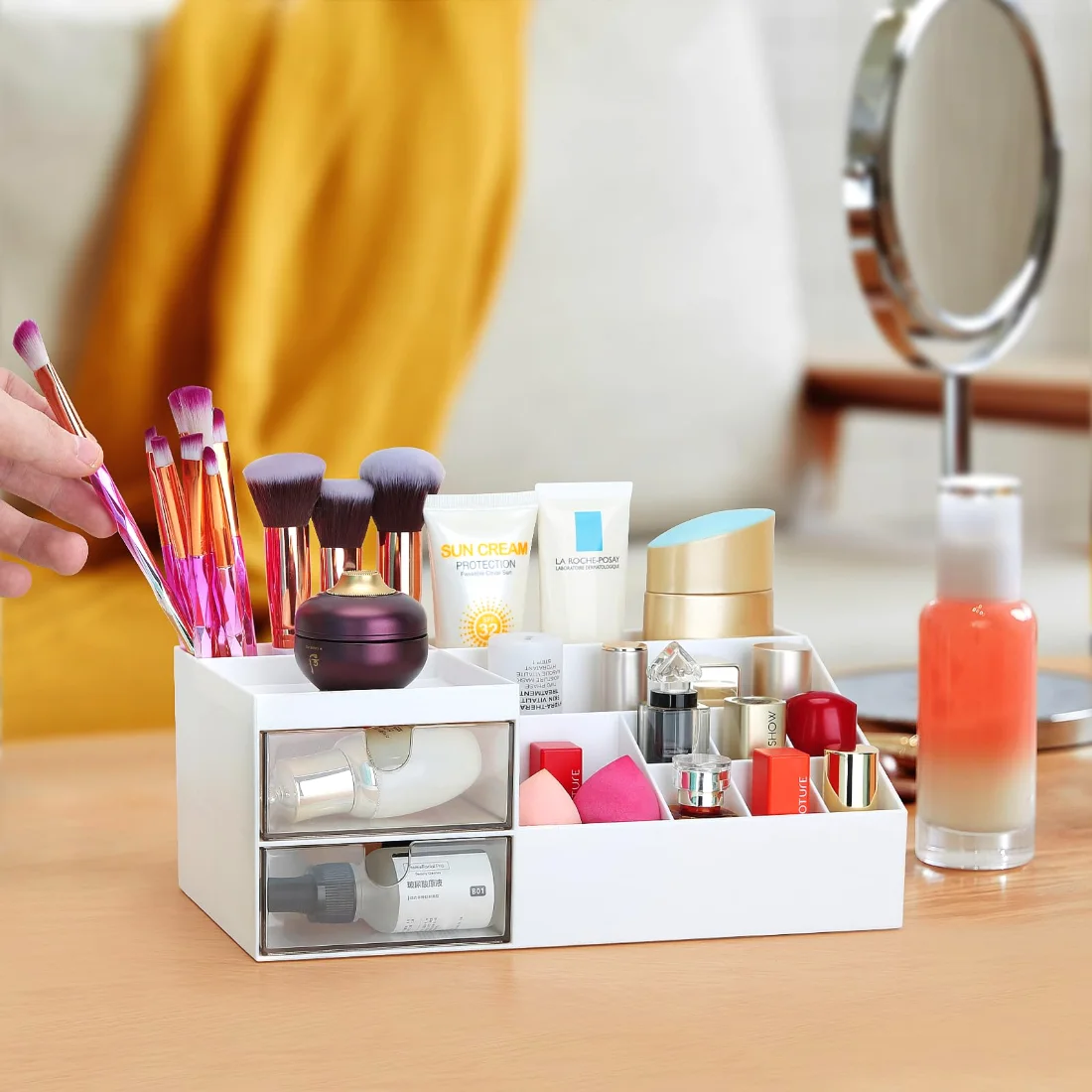 LETURE Makeup Vanity Organizer Box in White, view 4