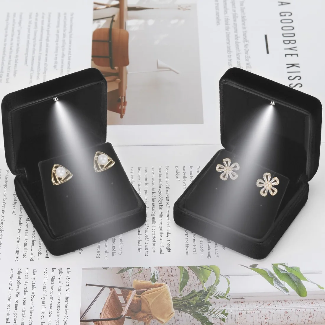 LETURE Metal LED Earring Box in Black, view 4