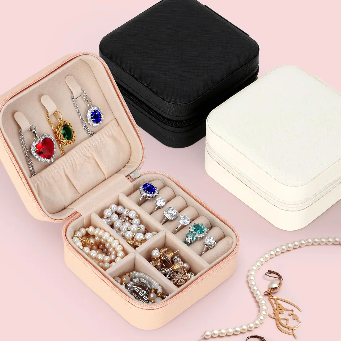 LETURE Mini Travel Jewelry Cases, Set of 3 in Black, view 4