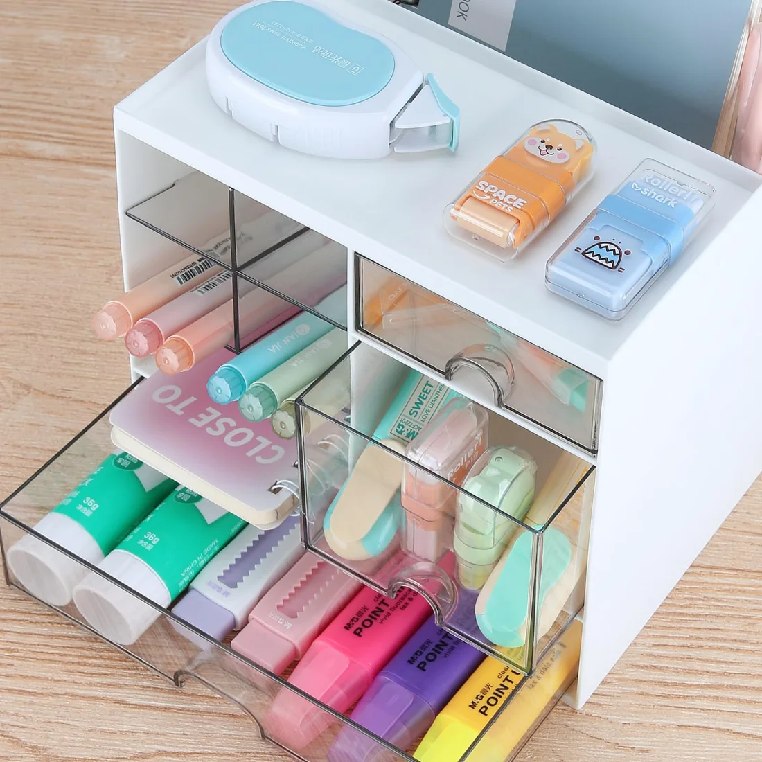 LETURE Multifunction Desk Organizer with Drawers in White, view 3