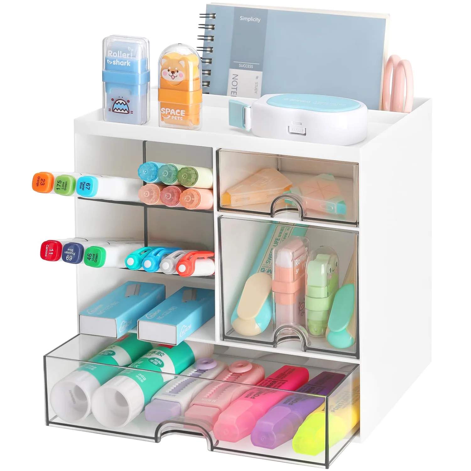 LETURE Multifunction Desk Organizer with Drawers in White