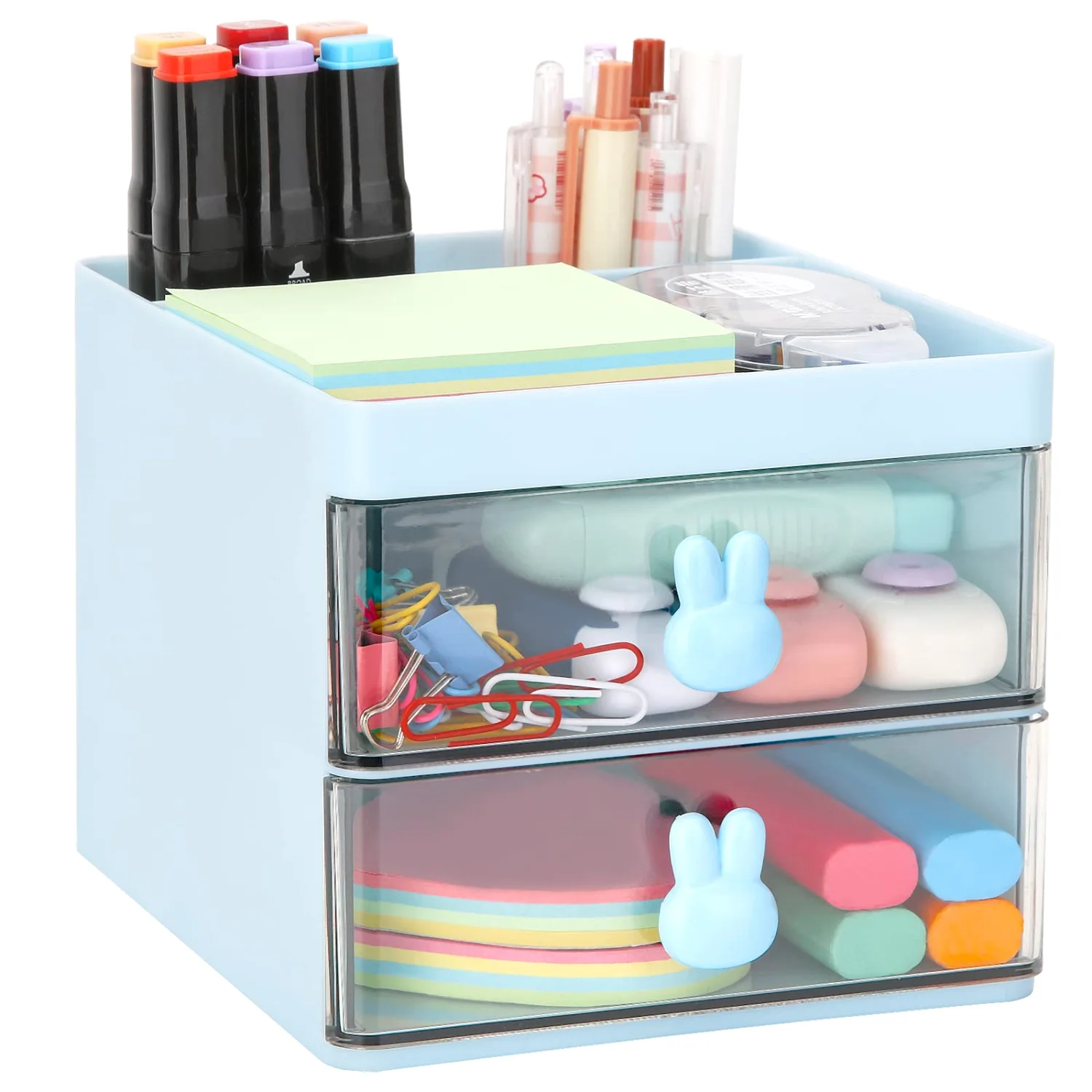 LETURE Small Desk Organizer with Drawer in Blue
