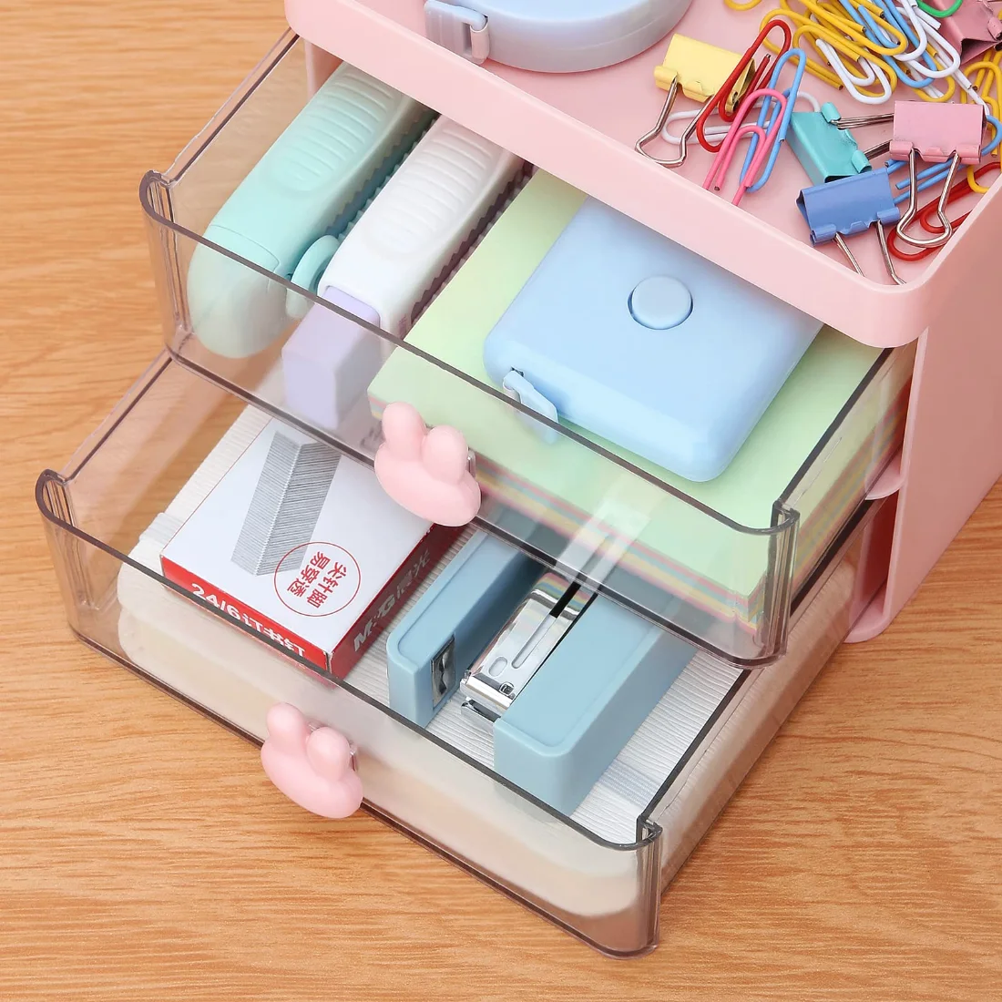 LETURE Small Desk Organizer with Drawer in Pink, view 5