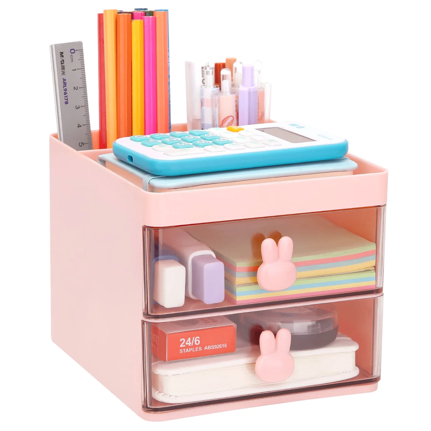 LETURE Small Desk Organizer with Drawer in Pink